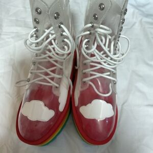 Current Mood/Dolls Kill Collab Rainbow Platform Boots with Clouds Size 6